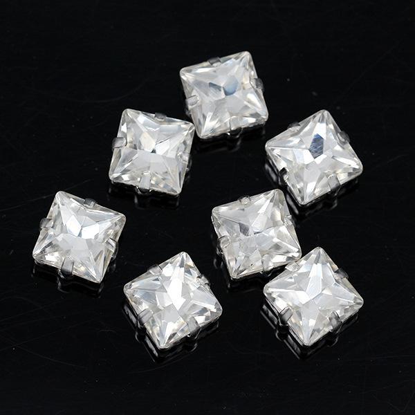 

Квадратные хрустальные стеклянные стразы с серебряным коготком, ручная работа, пришивные камни, аксессуары для одежды, свадебное платье, обувь, сумка, отделка своими руками 10mm 12pcs белый