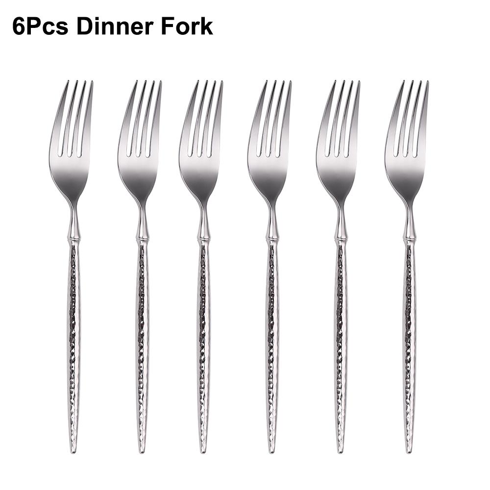 6/16/20/24Pcs Sliver Stainless Steel 304 Cutlery Set Sliver Tableware Western Hammer Pattern Handle Dinner Set Knife Fork Spoon