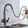 Purification Water Kitchen Faucet Black 360° Rotating Filter Water Faucets Pull Out Sprayer 3 Ways Hot Cold Water Mixer Tap