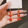 Fashion Atmospheric Red Velvet Bow Earrings Femininity Sweet Flower Long Fringed Versatile Earrings