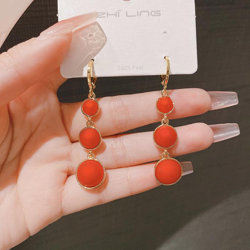 Fashion Atmospheric Red Velvet Bow Earrings Femininity Sweet Flower Long Fringed Versatile Earrings