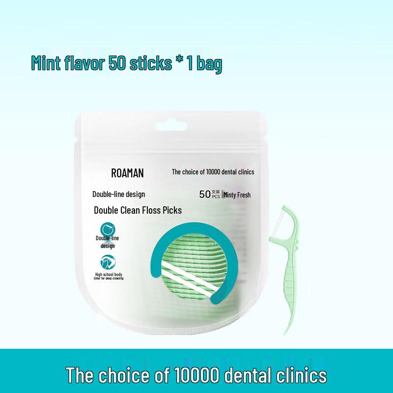 

Roman Double-Line Dental Floss Sticks - 50 Count Family Pack CN plug (adapter included)
