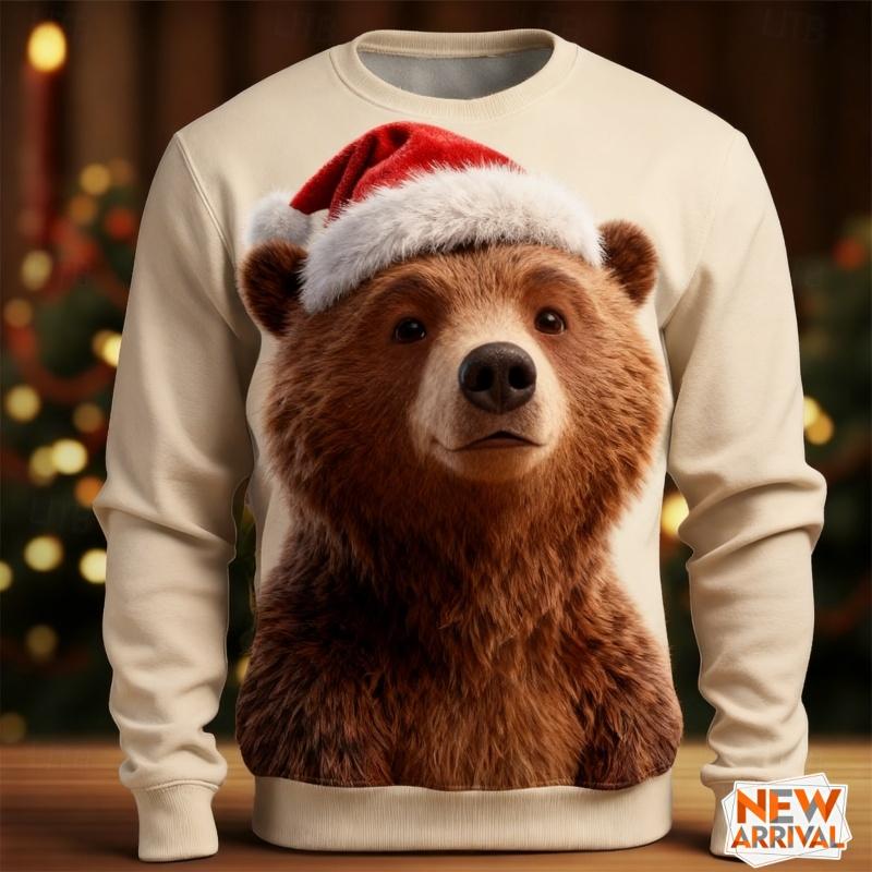 Eekhoorn Uil Beer Patroon Sweatshirts Voor Mannen Vrouwen Kerstmis 3D Geprint Pullover Festival Feest Hoodies Lange Mouwen Ronde Hals Top