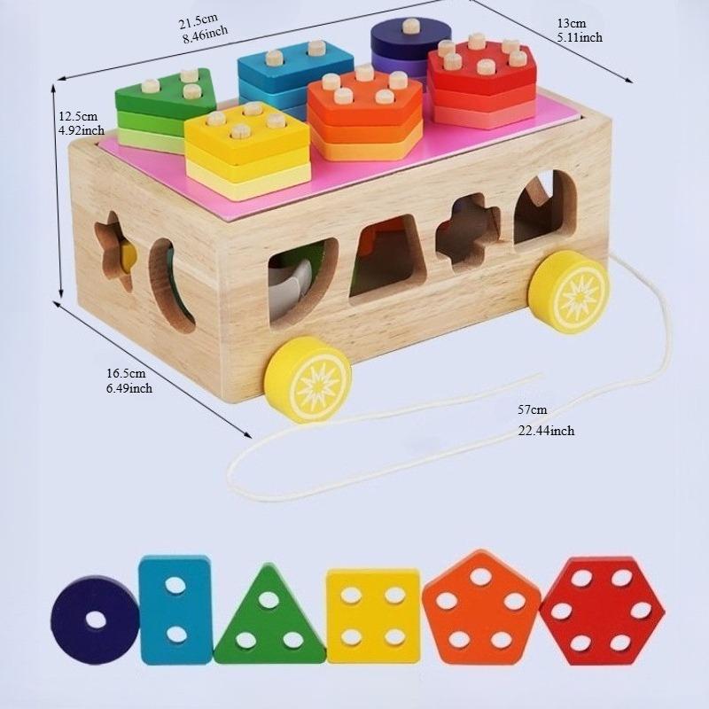 Wooden Toys Colorful Shapes Matching Puzzle Game Box Colorful Beaded Colorful Cognitive Educational Toys Kids Gifts