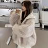 Imitation Leather Fur Ditched Thread Casual Fashion Big Hat Loose Fur Jacket