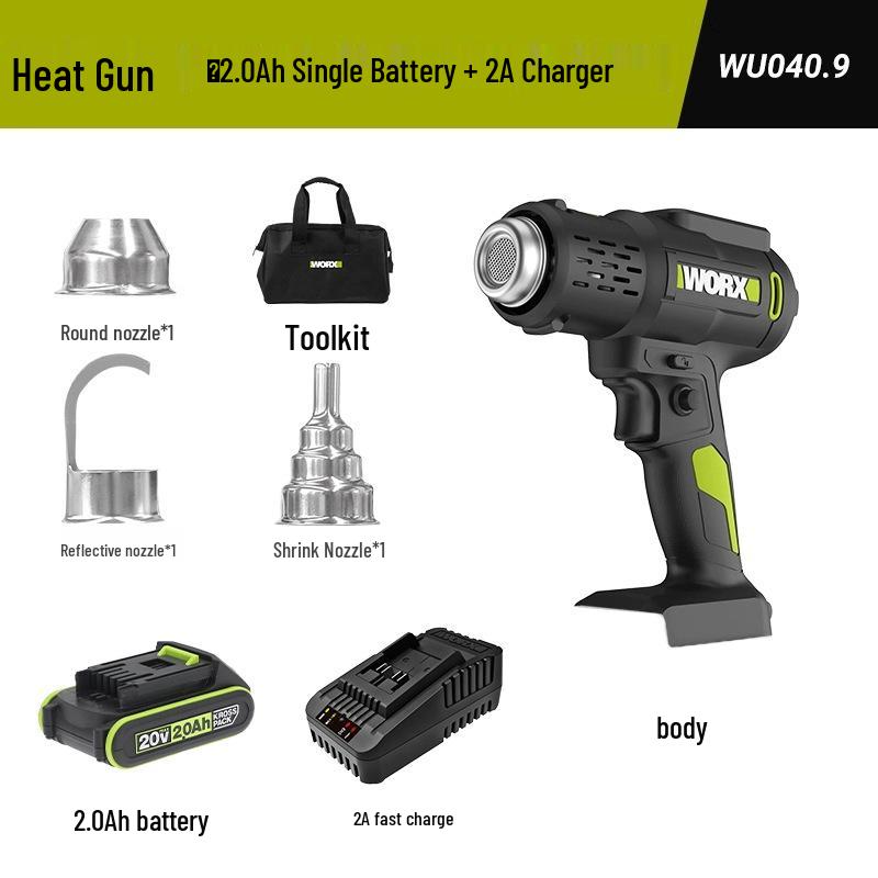 Worx WU040 Lithium Battery Hot Air Gun with Digital Display, Temperature and Speed Control for High-Temp Film Applications.