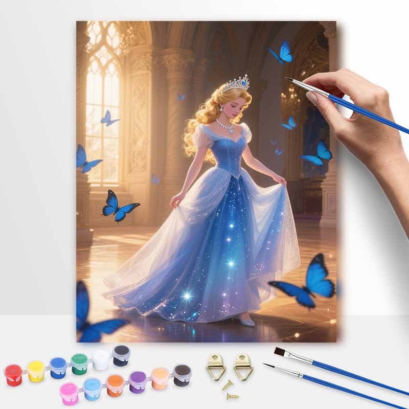 Disney Princess Blue Gown Castle Butterflies Oil Painting Hand Painting Coloring Painting Handmade Diy Home Decoration Gift