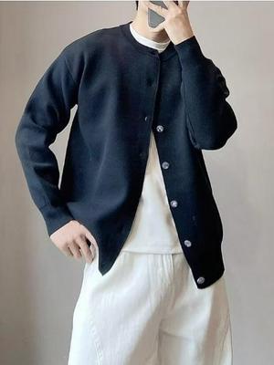 Herren Strickcardigan im koreanischen Stil - Herbst/Winter Lässiger Lockerer Pullover, Rundhalsausschnitt, Trendy und Schlicht.