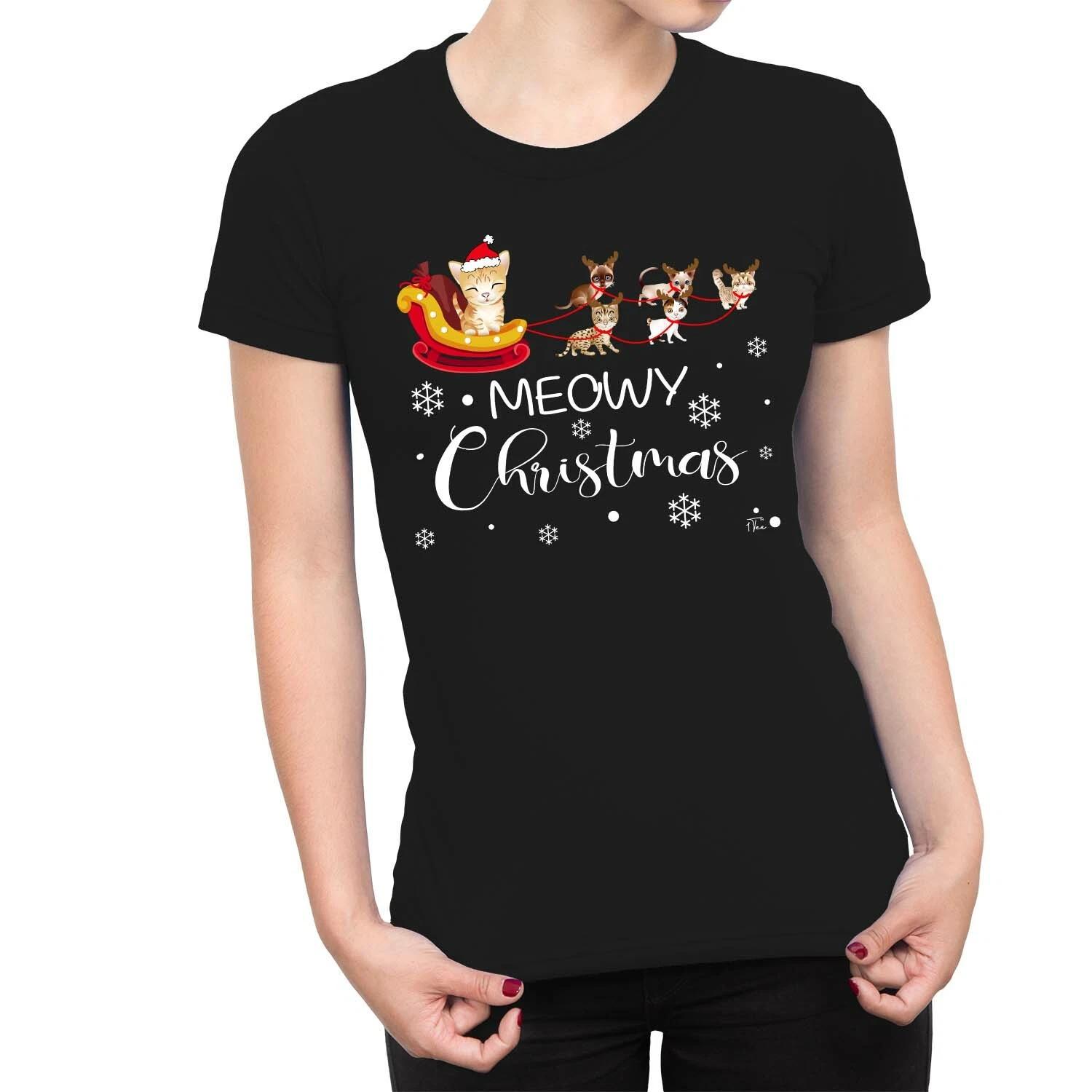 1Tee Womens Meowy Christmas with Cute Cats T-Shirt XXL