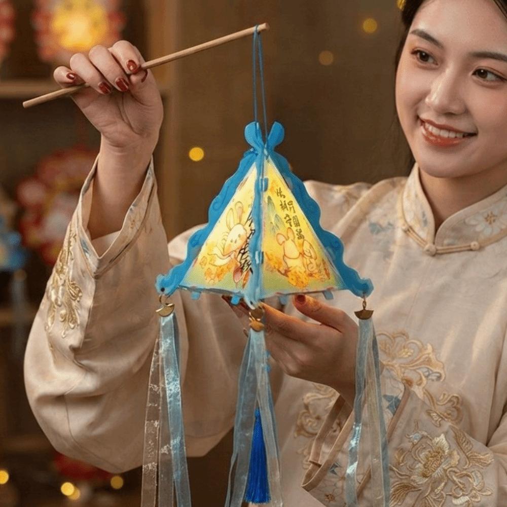 Scalloped Edges Triangle Lantern Interlocking Corner Tabs Mid-Autumn Verse Light Night Vendors