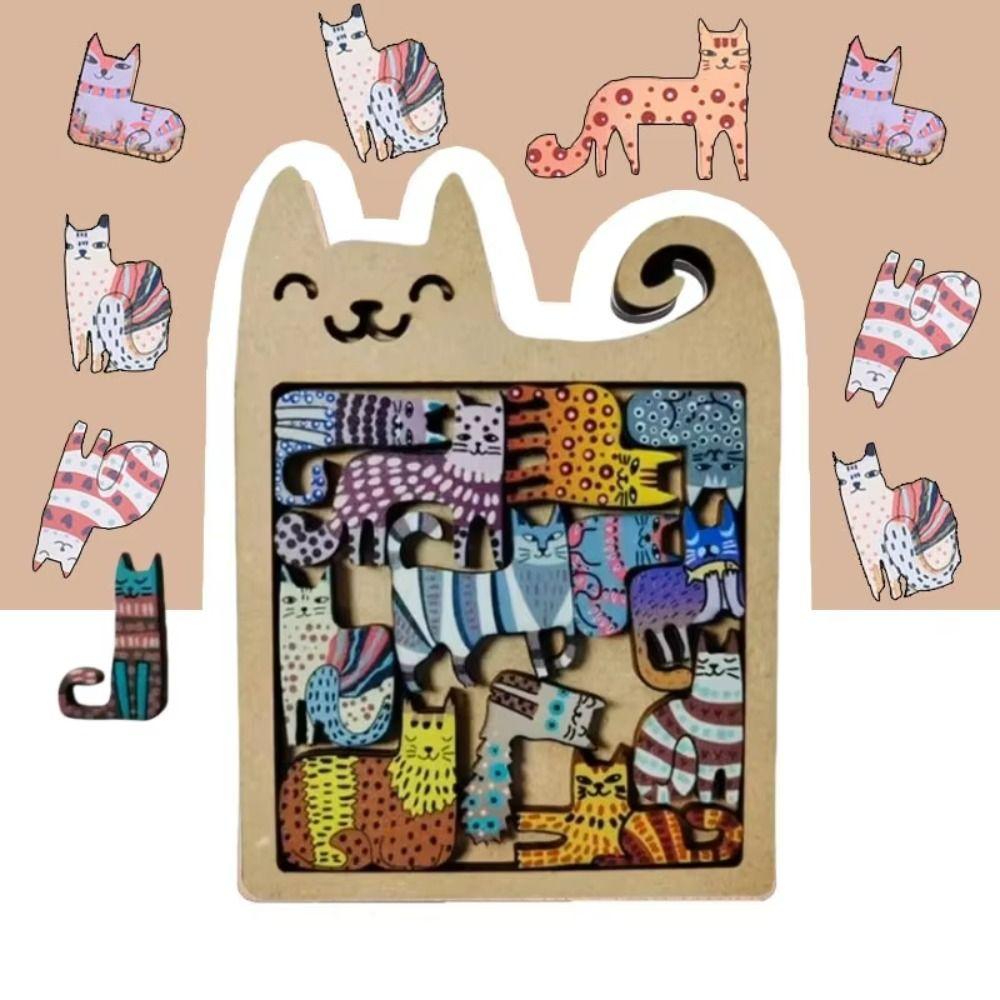 Wooden Cat Shaped Puzzle Early Education Animal Puzzle Kids Student Cat Puzzle Game  Children's Toy
