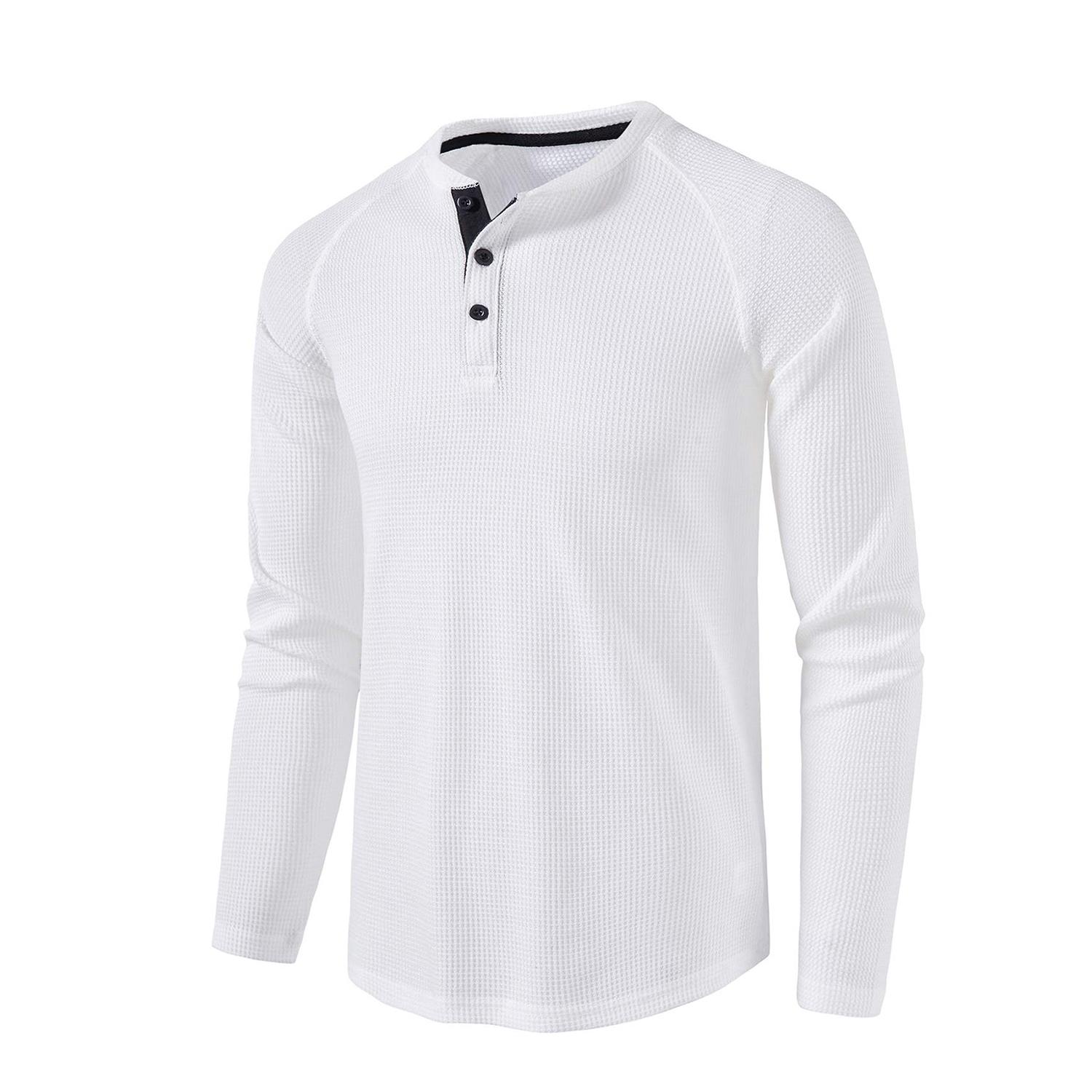 

Мужские вафельные рубашки на пуговицах с круглым вырезом и длинными рукавами, однотонная повседневная одежда, удобная рубашка на осень и зиму M белый