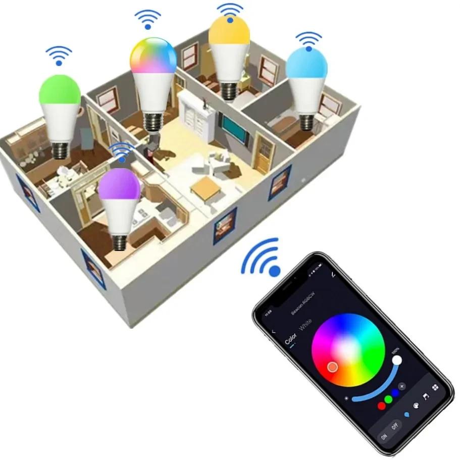 15W WiFi Smart Light Bulb E27 LED RGB Lamp Work with Alexa/Google Home 85-265V RGB+White Dimmable Timer Function color Bulb
