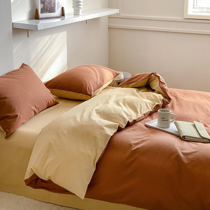 Set de patru piese din bumbac pur din bumbac spălat din două piese, în stil nordic, de culoare uni