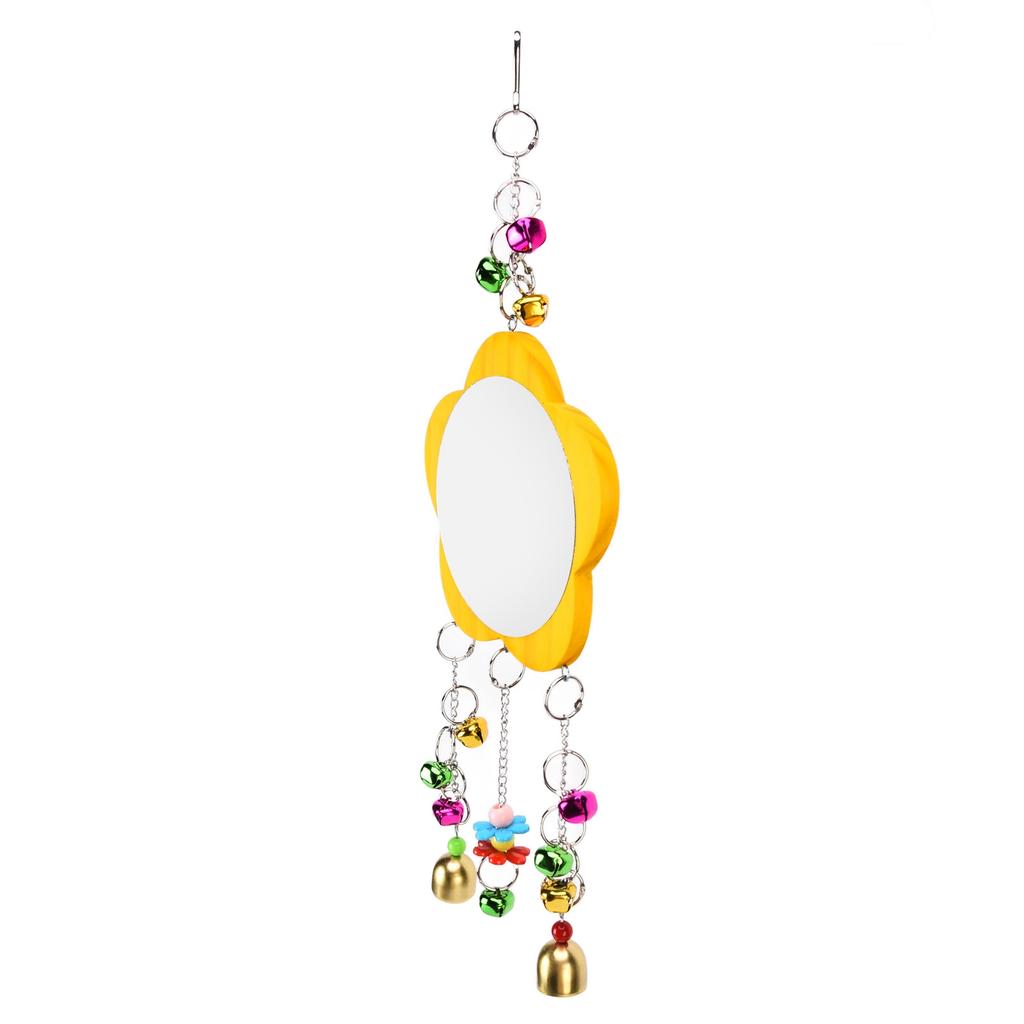 Chicken Mirror Toys Wood Chicken Hanging Mirror Toys with Bell for Chicken Stuff Parakeet Bird Playing