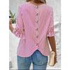 Fashion Striped Pattern Women Shirts Summer Five Quarter Sleeve Ladies Button Blouse 2XL Plus Size Casual Shirt