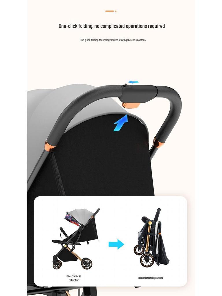Lightweight Baby Stroller: Sit and Lie, One-Key Fold, Four-Wheel Shock Absorption, Outdoor Umbrella Car.