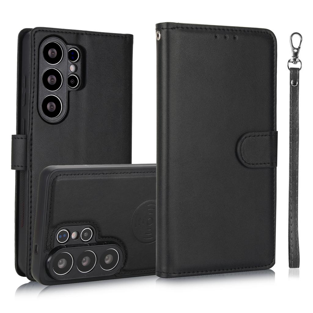 Magnetic Leather Case for Samsung Galaxy S26 Ultra S25 Edge S24 Plus S23 FE S22 S21 S20 Note20 Hand Strap Detachable Card Wallet