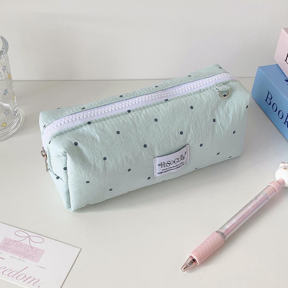 Korean Girly Polka Dot Pencil Case Solid Color Pen Bag Cute Stationery Storage Pouch for School Makeup Bag Toiletry Organizer
