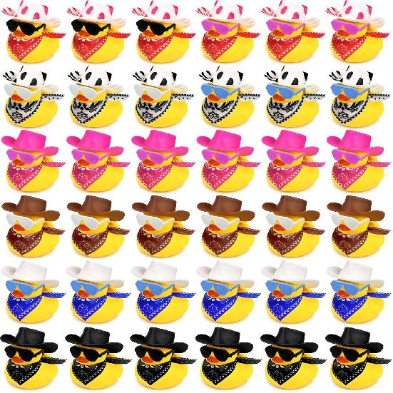 36 наборов Ковбойские Утки с Мини-Шляпой, Шарфом и Солнцезащитными Очками, Мини-Уточки для Ванны, Игрушки для Дня Рождения, Вечеринки у Бассейна, Подарки, Сувениры, Декор