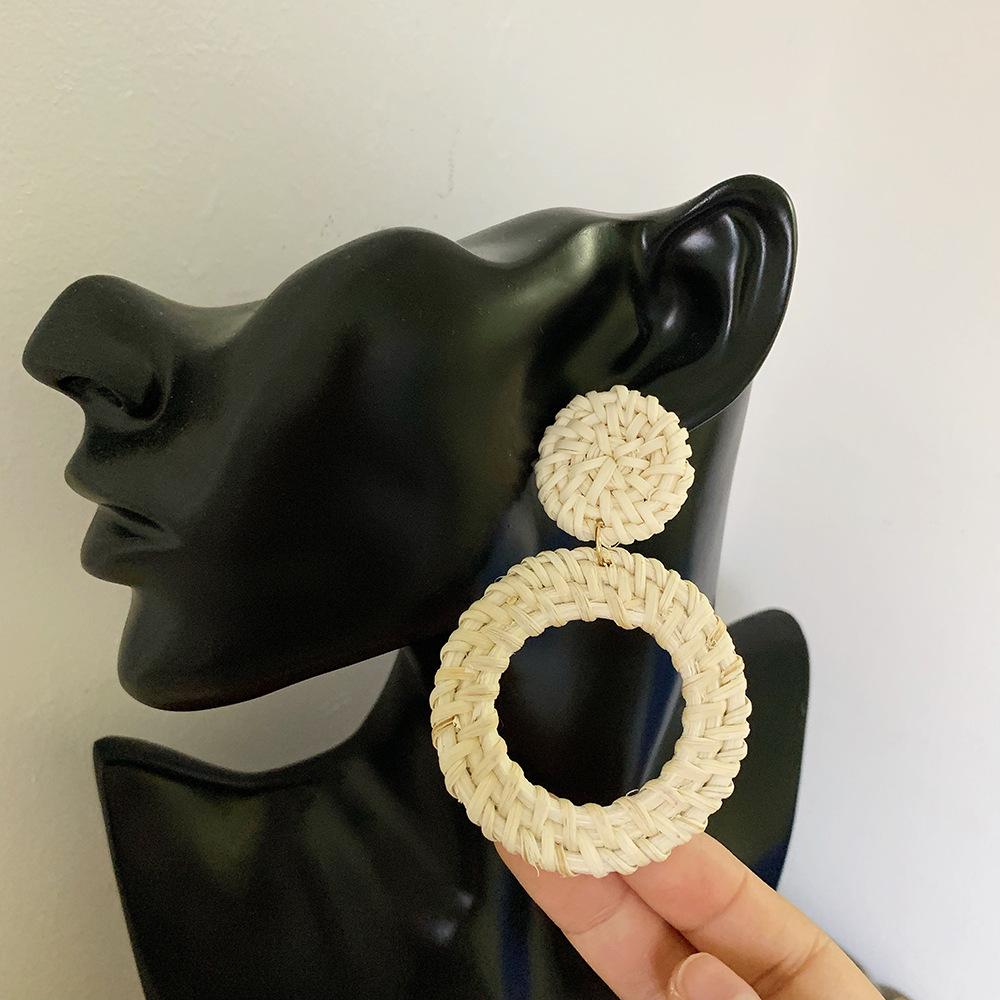 Rattan Diamant Geometrische Stroh Anhänger Ohrringe für Frauen