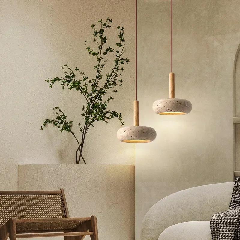 Nordic Style Stone Pendant Light Travertine Suspension Ceiling Hanging Lamp for Kitchen Island Living Room Chandelier Fixture