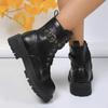 Mode Mode Metallschnalle Riemen Motorradstiefel Damen Herbst Winter Plateau Kampfstiefeletten Frau Wasserdicht PU Leder Stiefeletten