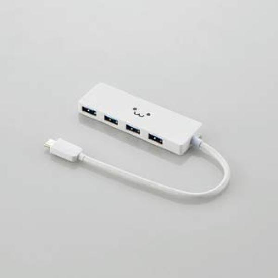 ELECOM USB A 4 Bus 15cm White 3.1 (Gen 1) Hub, Type-C Female, Ports, Powered, Cable, Face, U3HC-A429BWF