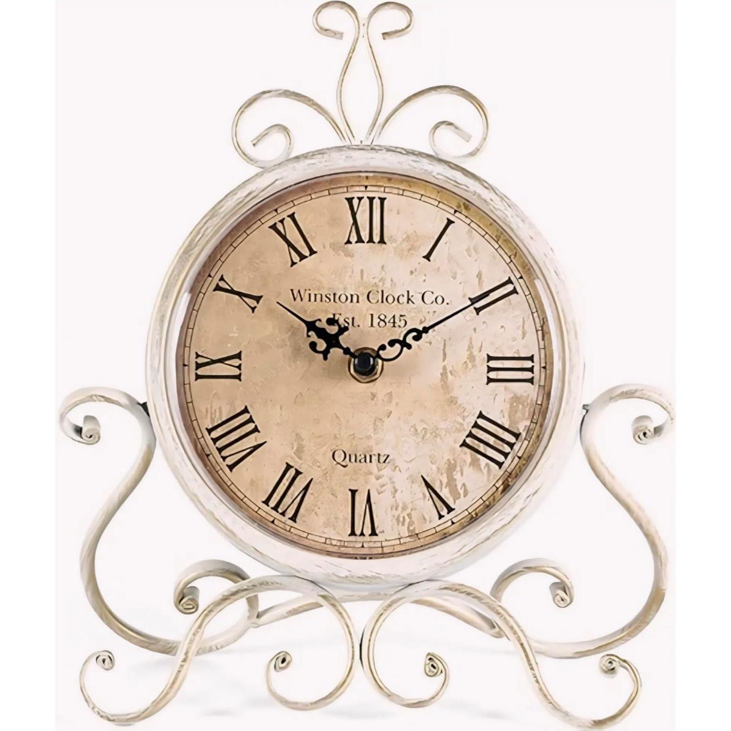 

Table Clock Antique Style 10 in dial 6 in Desk Clock Art Unique for Home Office Decor Metal Iron Glass Colour (Whitee) 10 INCH