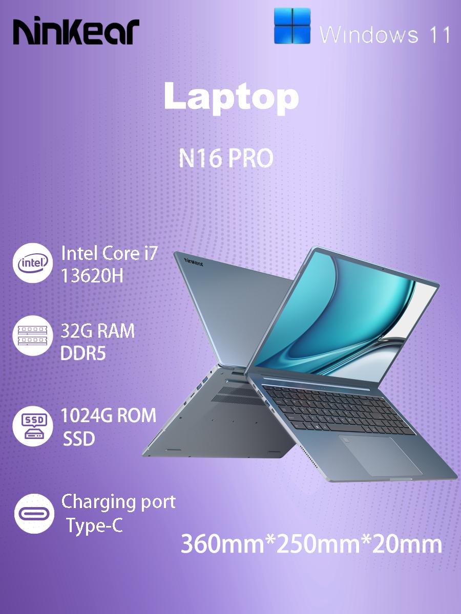 Ноутбук Ninkear N16 PRO 16   32 ГБ ОЗУ + 1 ТБ SSD Intel Core i7-13620H 2560x1600 Частота обновления 120 Гц серый