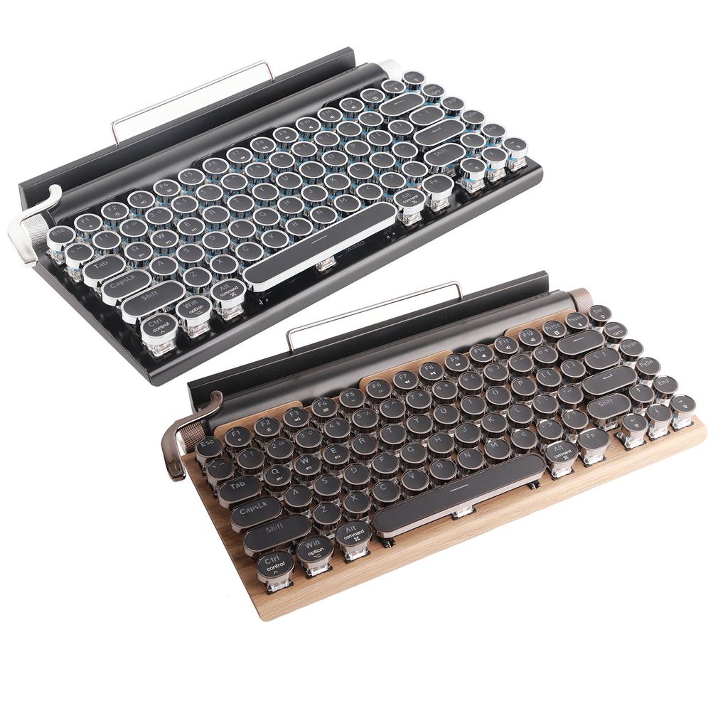Vintage Blue Switch Mechanical Keyboard 83 Keys Wireless Bluetooth Retro Typewriter Style with Metal Round Keycaps