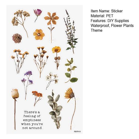 1 Set Flower Plants Scrapbook Sticker with 10 Paper Sheet Waterproof PET DIY Notebook