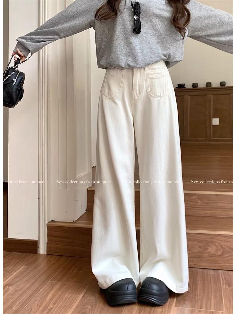 Women's Autumn Retro High-Waisted Wide-Leg Double-Button Jeans