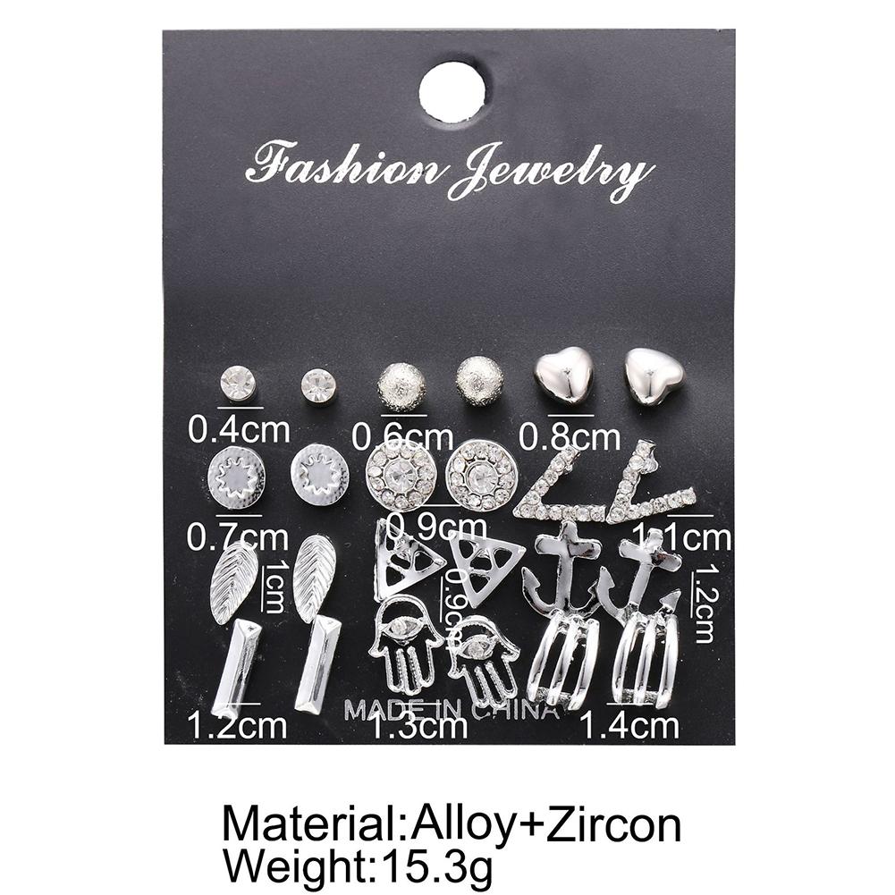 12pairs/set Fashion Hollow Out Delicate Diamond Earrings Set