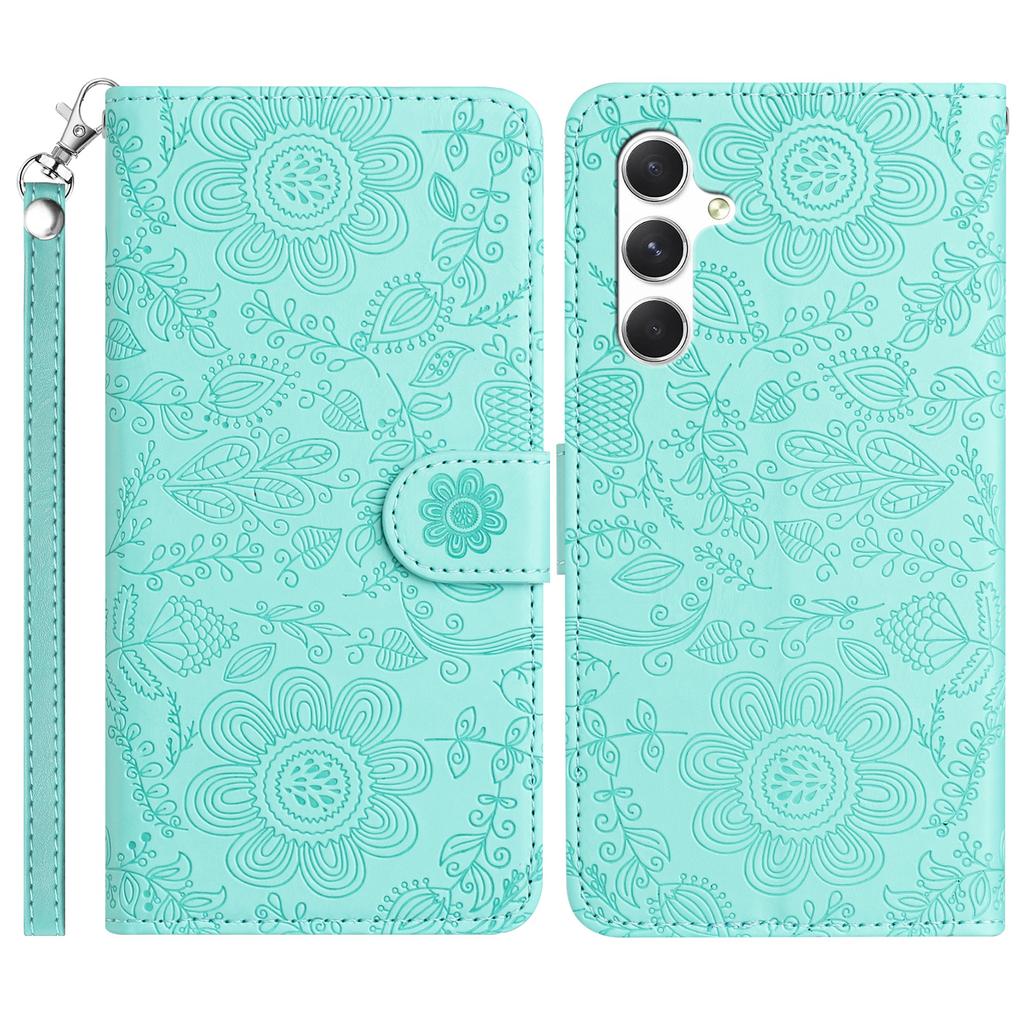 For Samsung Galaxy S25+ Case Flower Imprint Leather Flip Wallet Phone Cover with Wrist Strap