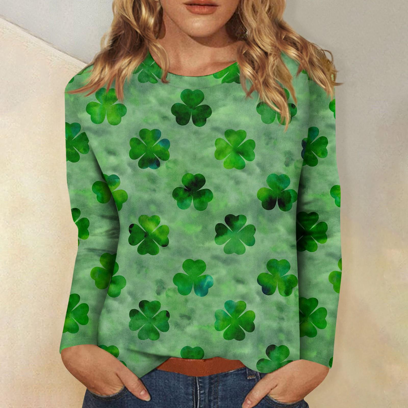 

Женская мода вскользь с длинным рукавом St. Блузка-пуловер с круглым вырезом и принтом ко Дню Святого Патрика XXXXXL зелёный