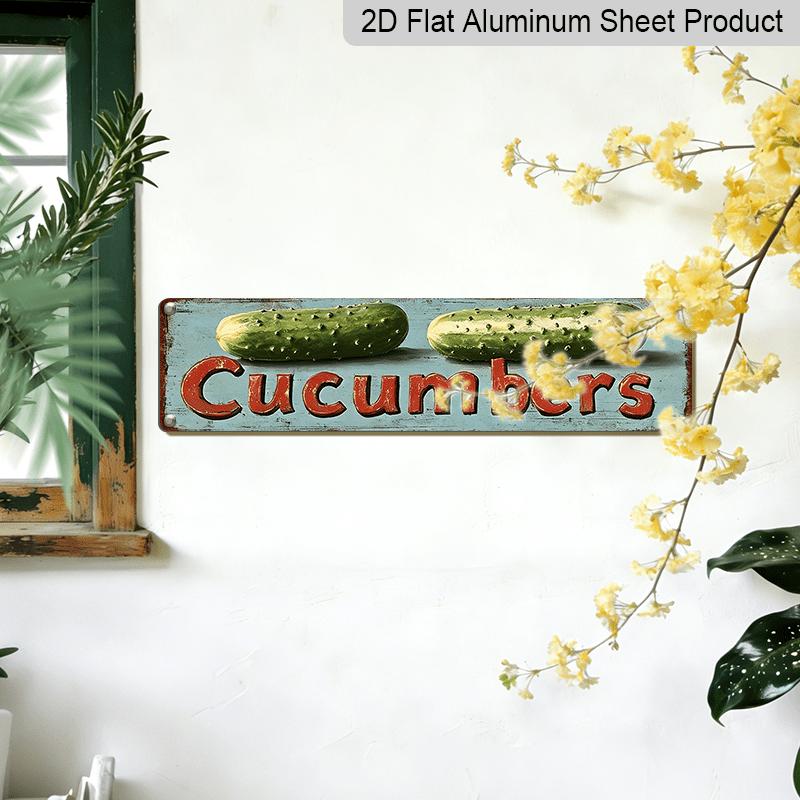 2D Flat, 1pc, 3.94 X 15.74 Inches Aluminum Decorative Sign - Retro Cucumbers Metal Sign - Vintage Pickle-Themed Wall Decor with Cucumber Art