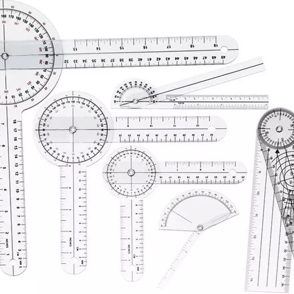 6pcs PVC Material 360° Goniometer Set Transparent Clear Angle Ruler Set  Physical Measurement