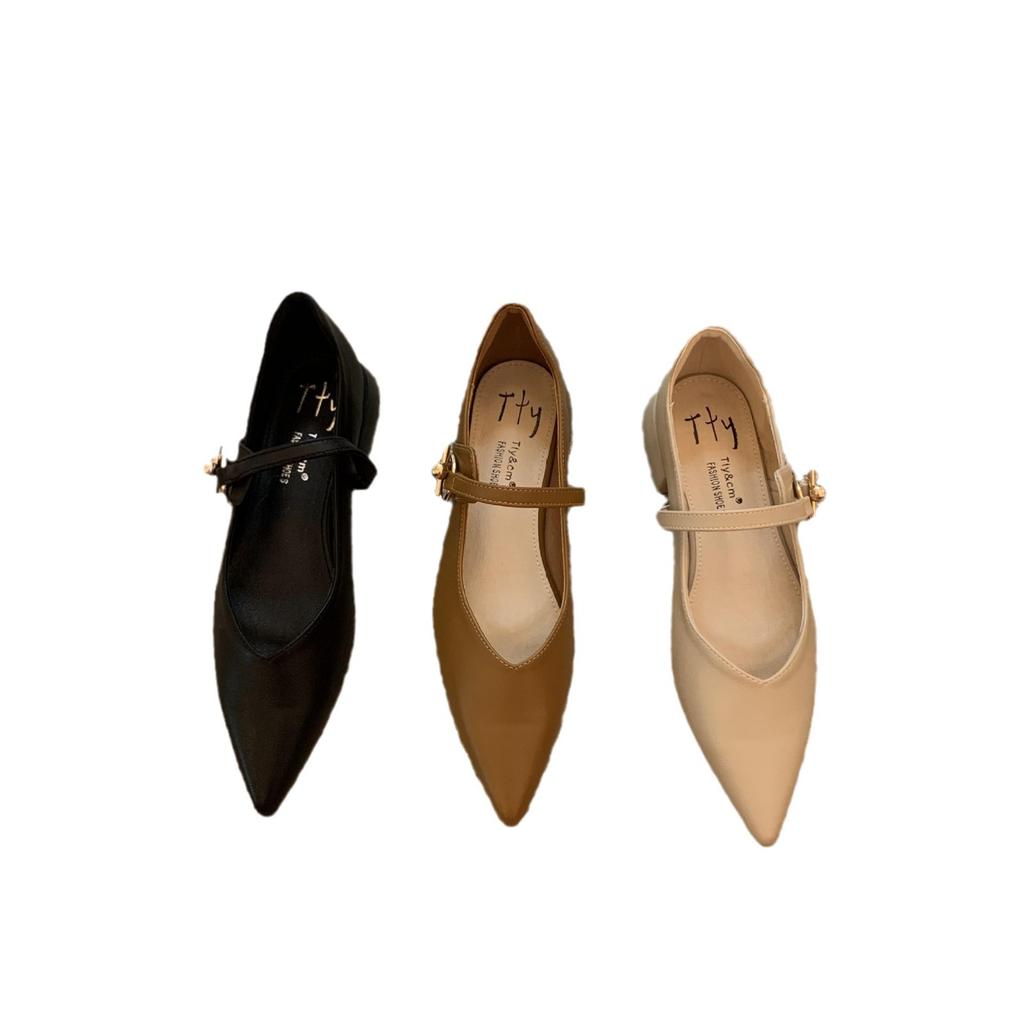 Design sense niche low-heeled shoes retro single shoes thick heel buckle belt women's shoes