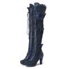 Fashion 2025 Big Size 43 Women's Black Goth Over Knee Boots Lace Up Retro Gothic Black High Heels Boots Vampire Witch Cosplay Shoes Bow