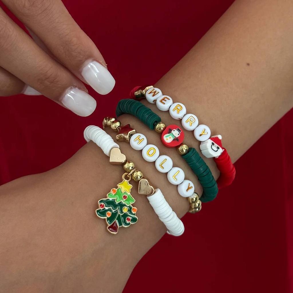 SHIXIN Cute Christmas Series Tree Snowflake Snowman Pendant Bracelet Set Women Adjustable Crystal Bead Chain Rope Chain Bracelet