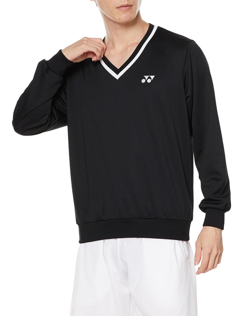 Yonex Tennis and Badminton 32032 Stainless Black Men's V-Neck Sweatshirt, Wear, 007(BK), Steel,