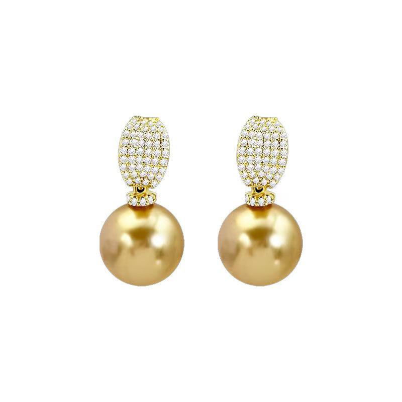 Champagne Gold Pearl & Diamond Retro Stud Earrings - 2025 High-End Luxury Design