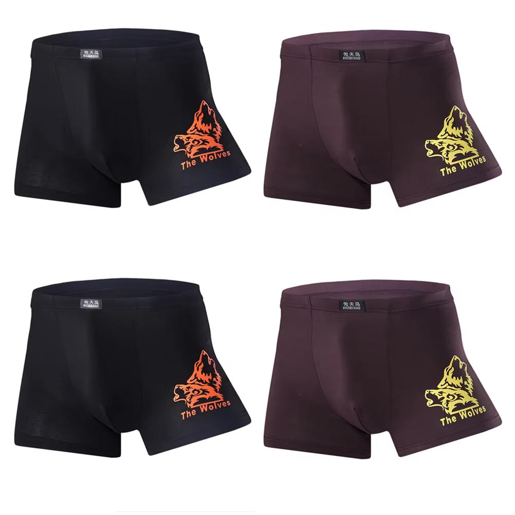 4 Pcs Men's Underwear Printed Boxer Shorts Youth Breathable Modal Underpants