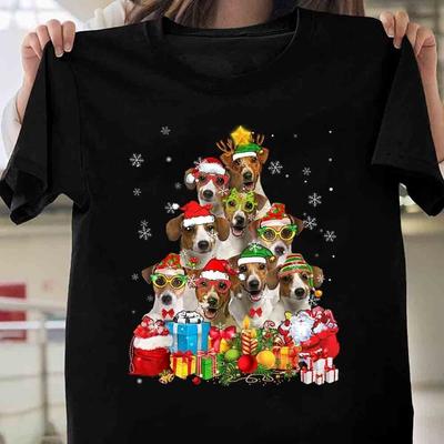 Christmas Tree Xmas Pajama Jack Russell Terrier Dog Lover T-Shirt Tops Tee