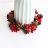 4 Pcs Christmas Candle Rings, Red Berry Pine Cone Wreath for Candle Holders Festival Table Decoration for Christmas Thanksgiving Harvest Day