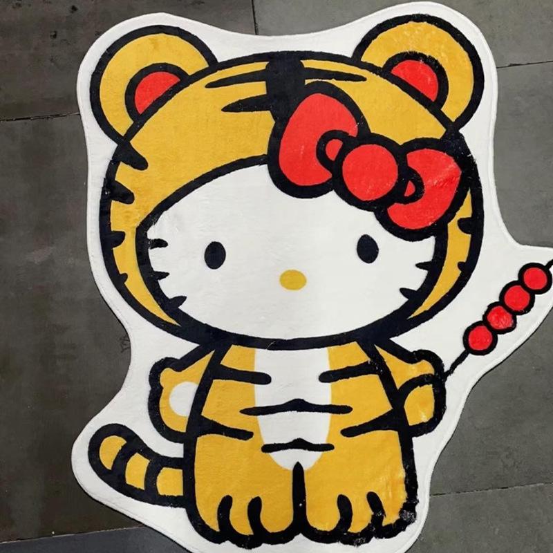 Cartoon Kitty Faux-Kaschmir Fußmatte - Unregelmäßige Form, Wasserabsorbierende Tür-/Badezimmermatte