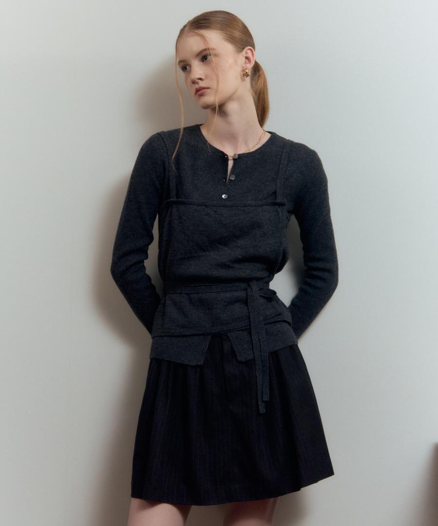 Leumeme Veloute Layered Cardigan Charcoal