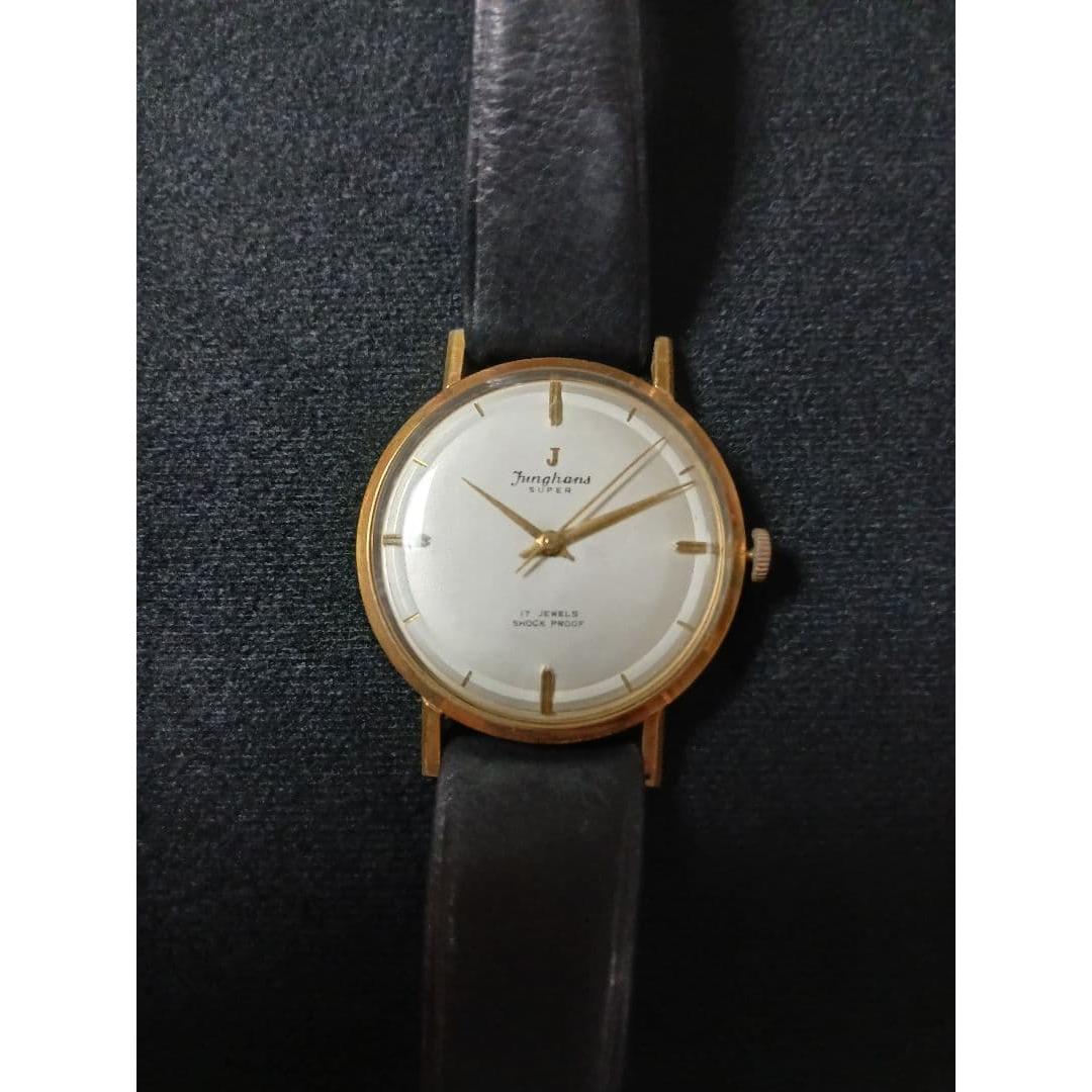 Used Gold plated 60s rare JUNGHANS SUPER Junghans hand-wound 17 jewel wristwatch