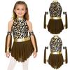 Girls Prehistoric Cave Costume Leopard Print Patchwork Dress with Built-in Briefs & Matched Oversleeves for Stage Performance